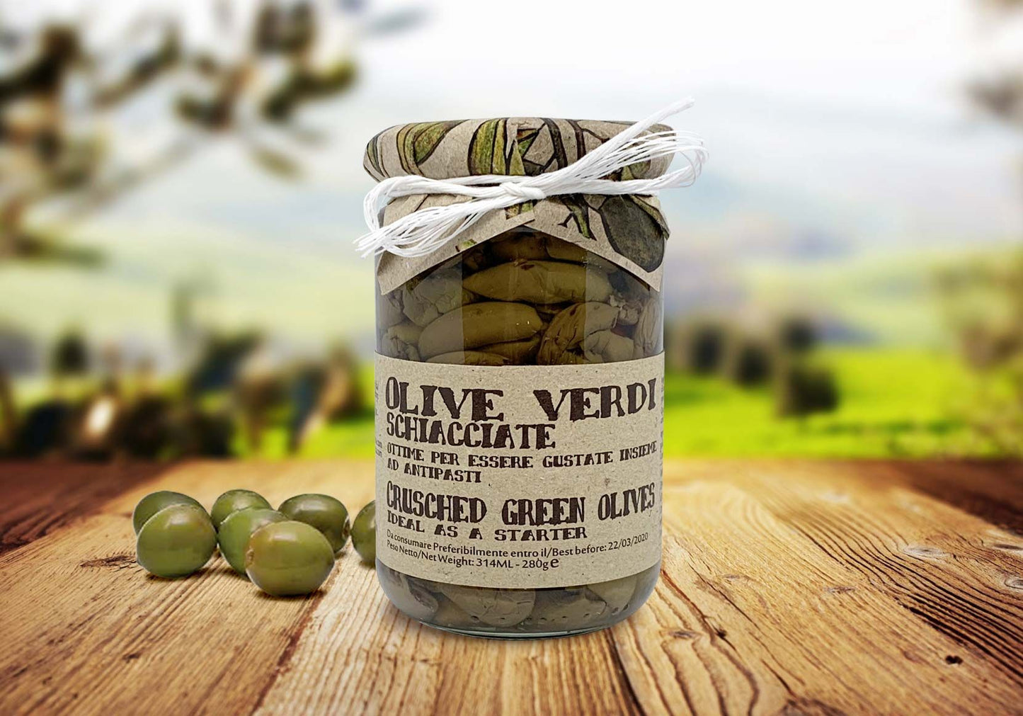 Olive verdi schiacciate